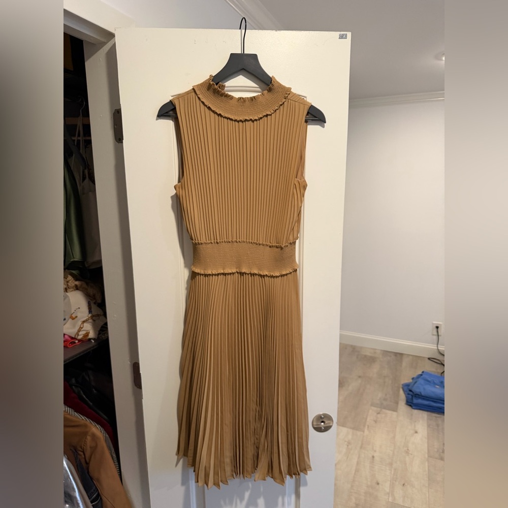 Nanette Lepore Tan Pleated Midi Dress